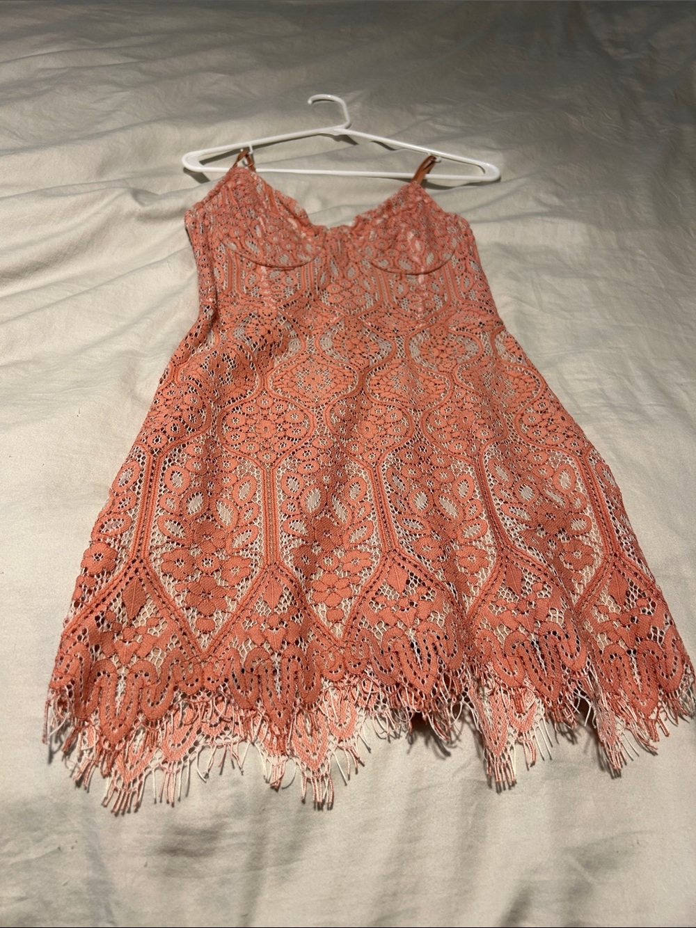 Coral Crochet Lace Slip Dress
